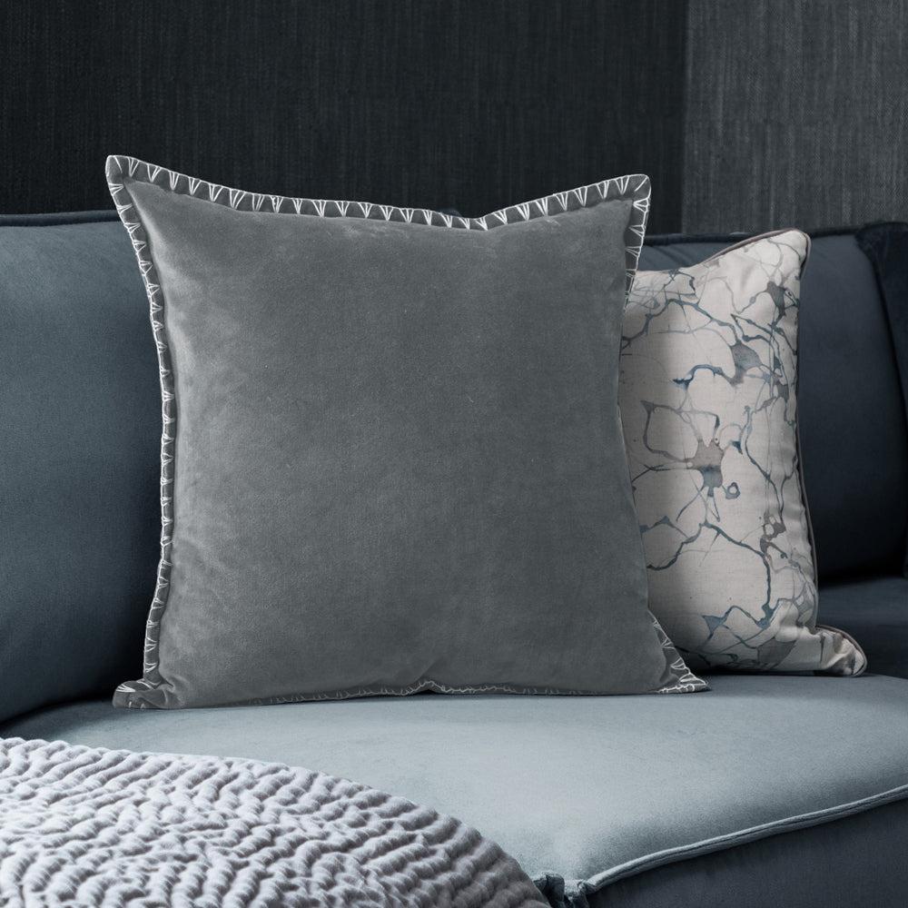 Velvet Cushions | Stitch Embroidered Feather Cushion Steel Bed Cushions Bed Cushions