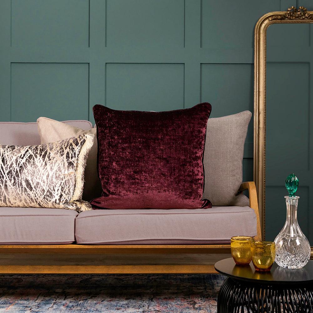 Velvet Cushions | Varallo Velvet Feather Cushion Plum Cushions Plum