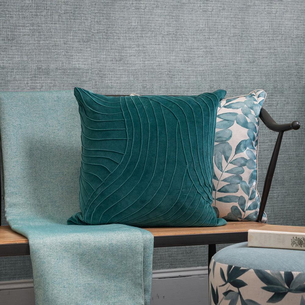 Velvet Cushions | Waterfall Embroidered Feather Cushion Teal Bed Cushions Bed Cushions