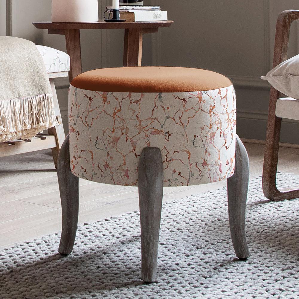 Footstools | Carrara Printed Finn Footstool Rosewater Footstools Carrara Rosewater