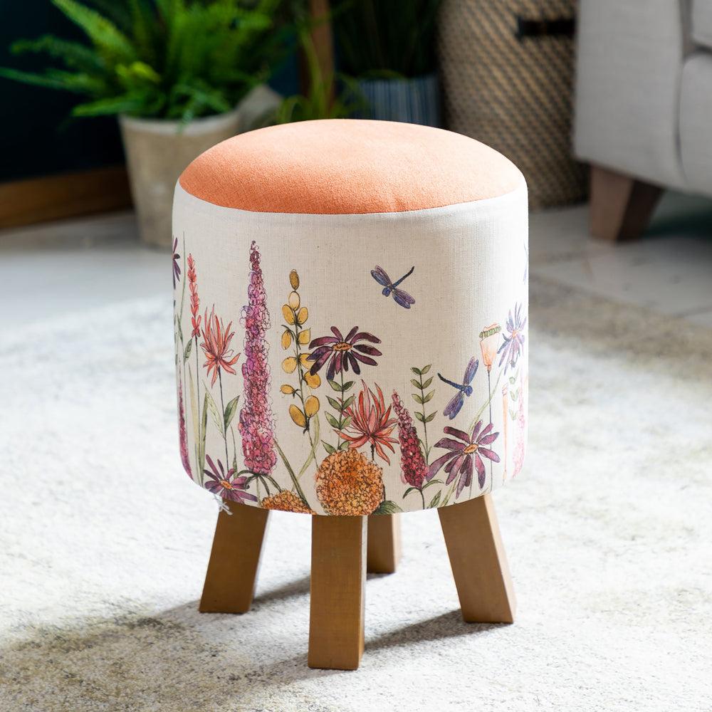 Footstools | Florabunda Monty Round Footstool Russet Linen Footstools Florabunda Russet Linen