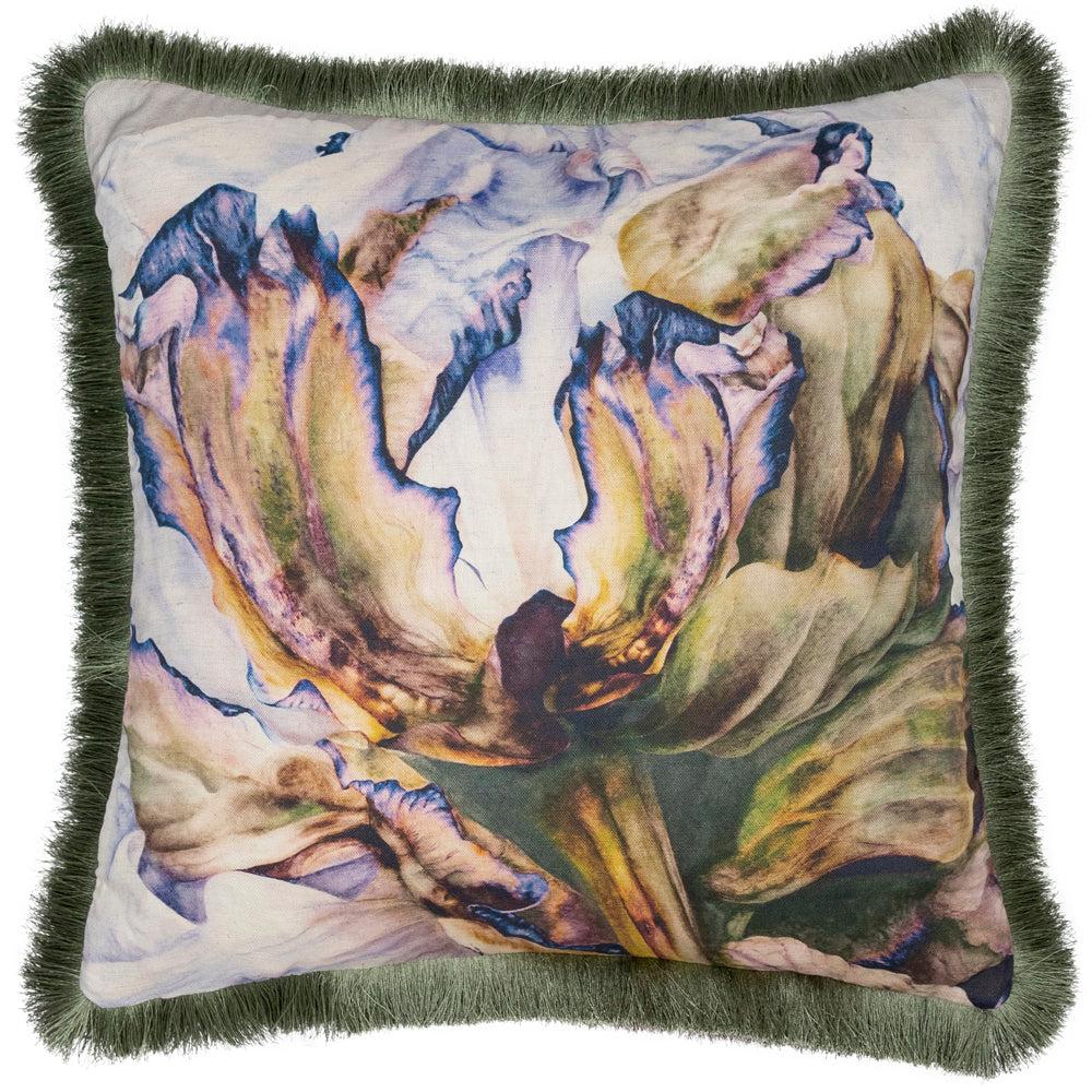 Bed Cushions | Heligan Printed Fringed Feather Cushion Cornflower Bed Cushions Bed Cushions